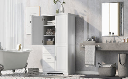 Versatile Tall Storage Cabinet with Doors and Drawers for Bathroom, Office, or Kitchen - White MDF Design