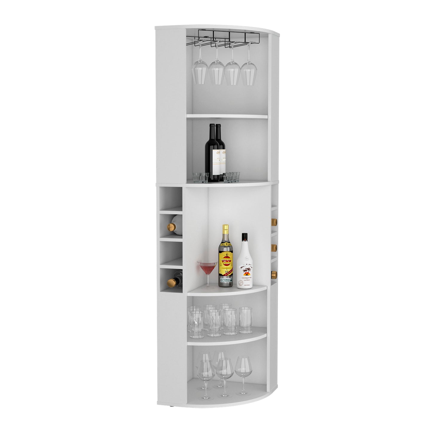 71 Inch White Corner Bar Cabinet With Stemware Storage