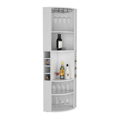 71 Inch White Corner Bar Cabinet With Stemware Storage