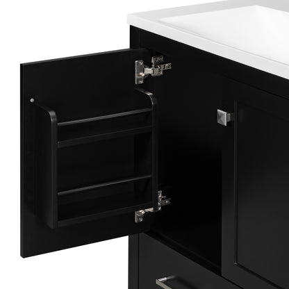 30-Inch Modern Black Bathroom Vanity with Single Sink and Soft-Close Doors, Stylish Storage Cabinet with Undermount Ceramic Basin, Durable Solid Wood Frame