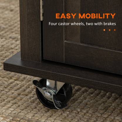 Modern Brown Oak Rolling Kitchen Island Cart with Spice Rack and Adjustable Shelves