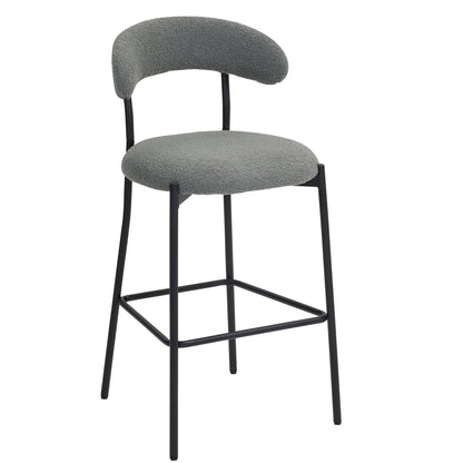 26 Inch Counter Height Bar Stool Grey Teddy Fabric Footrest