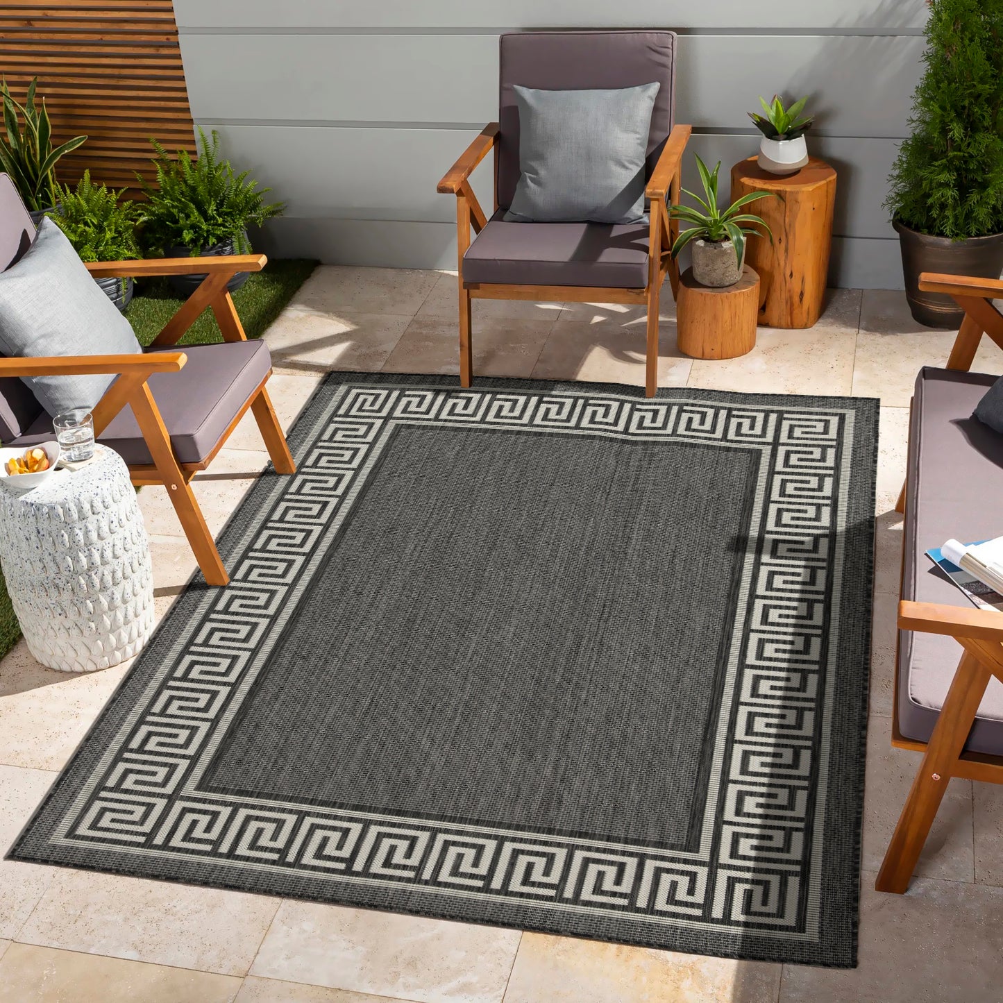 Indoor/Outdoor Area Rug, 2'7" x 7'3", Flatweave Polypropylene, Stain-Resistant, Entryway/Patio, Anthracite