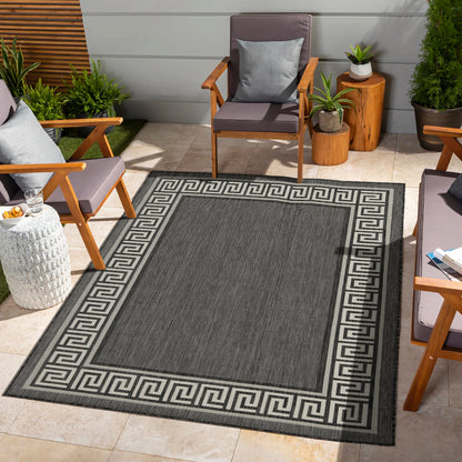 Indoor/Outdoor Area Rug, 2'7" x 7'3", Flatweave Polypropylene, Stain-Resistant, Entryway/Patio, Anthracite