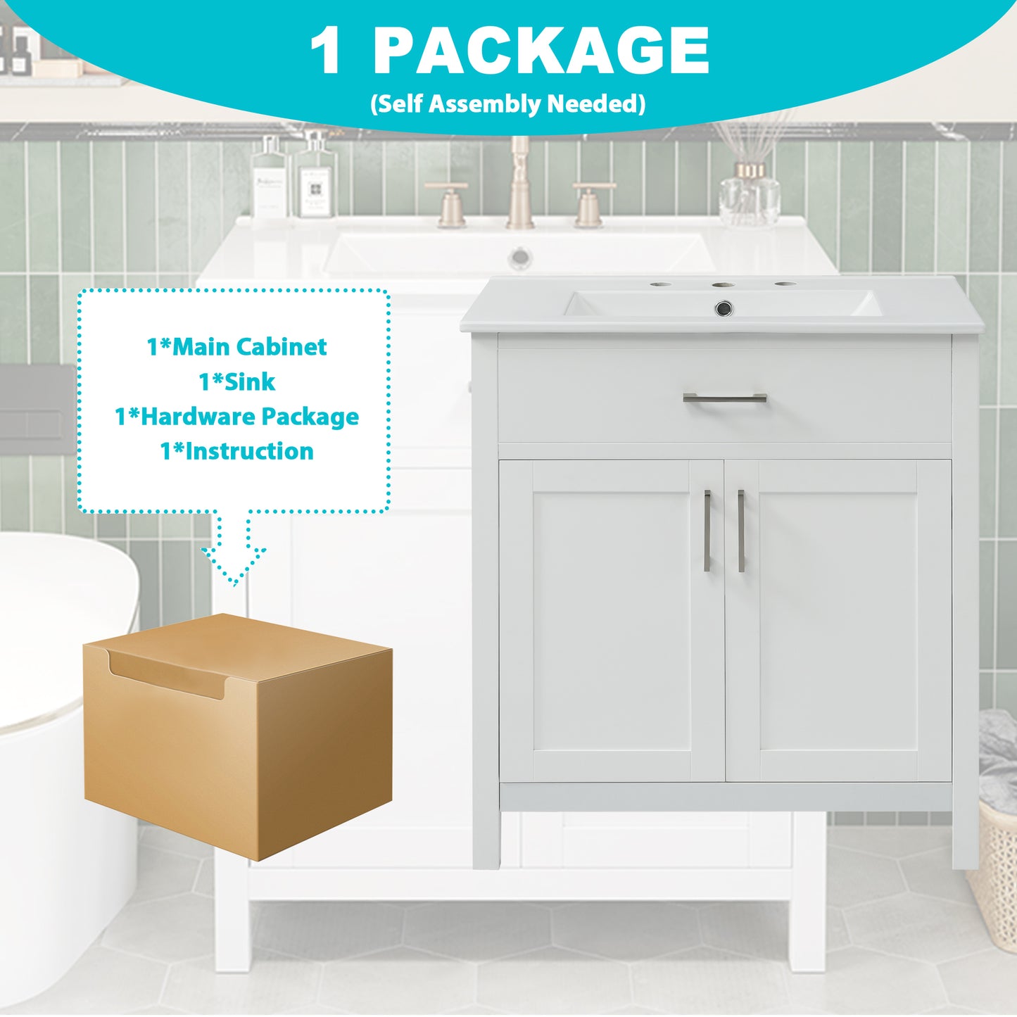 Elegant 30-Inch White Bathroom Vanity with Ceramic Sink and Ample Storage for Compact Spaces