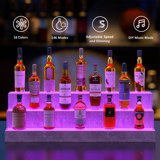 Illuminated 37 Inch Grey Liquor Bottle Display Shelf LED App