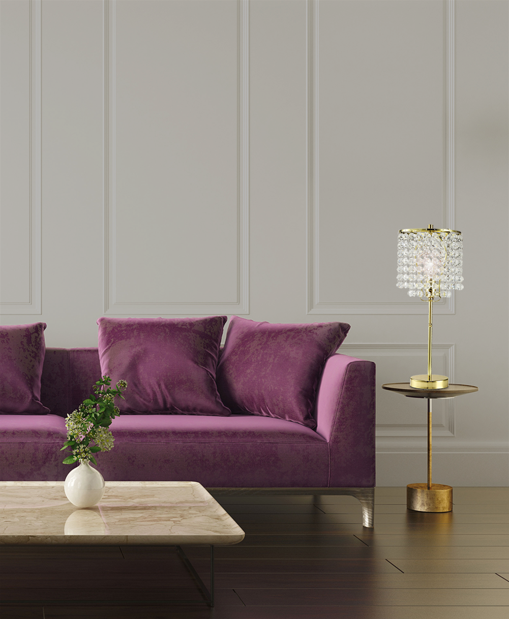 19-Inch Metal Table Lamp with Crystal Beads, Pull-Chain, 40W Type A or 23W CFL/LED Compatible, Gold