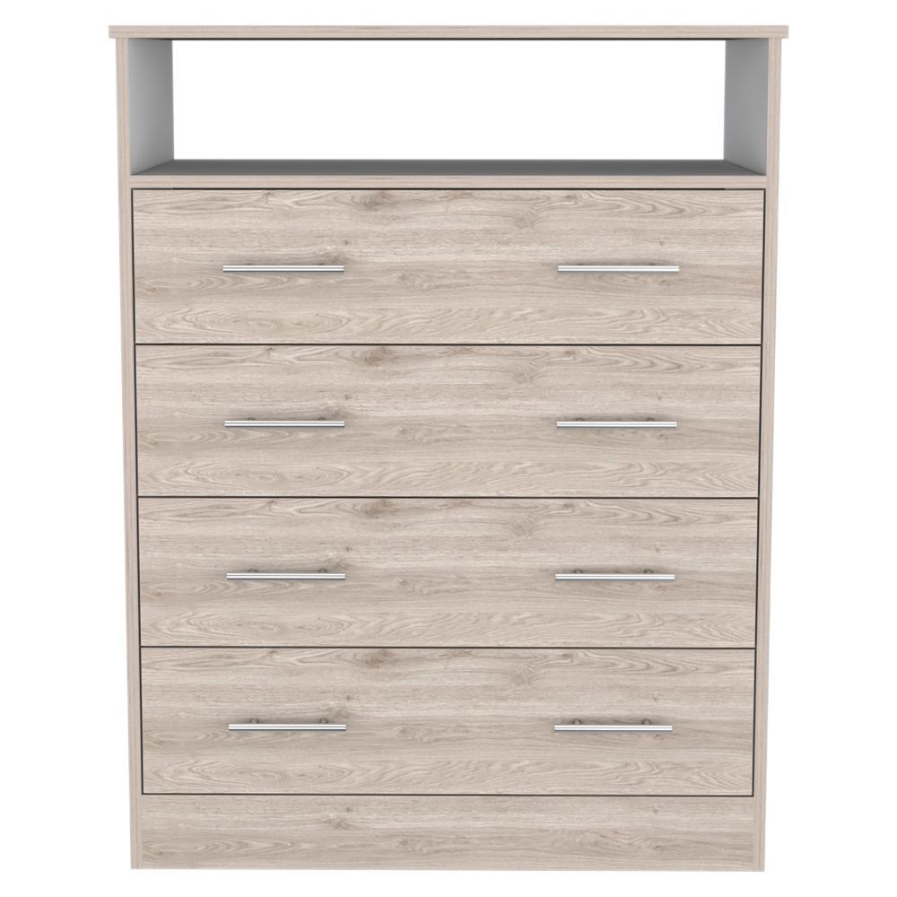 Contemporary Light Gray and White Four Drawer Dresser for Bedroom Storage
