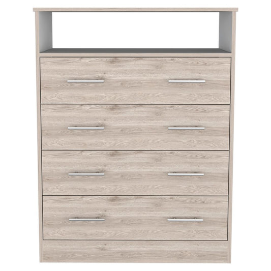 Contemporary Light Gray and White Four Drawer Dresser for Bedroom Storage