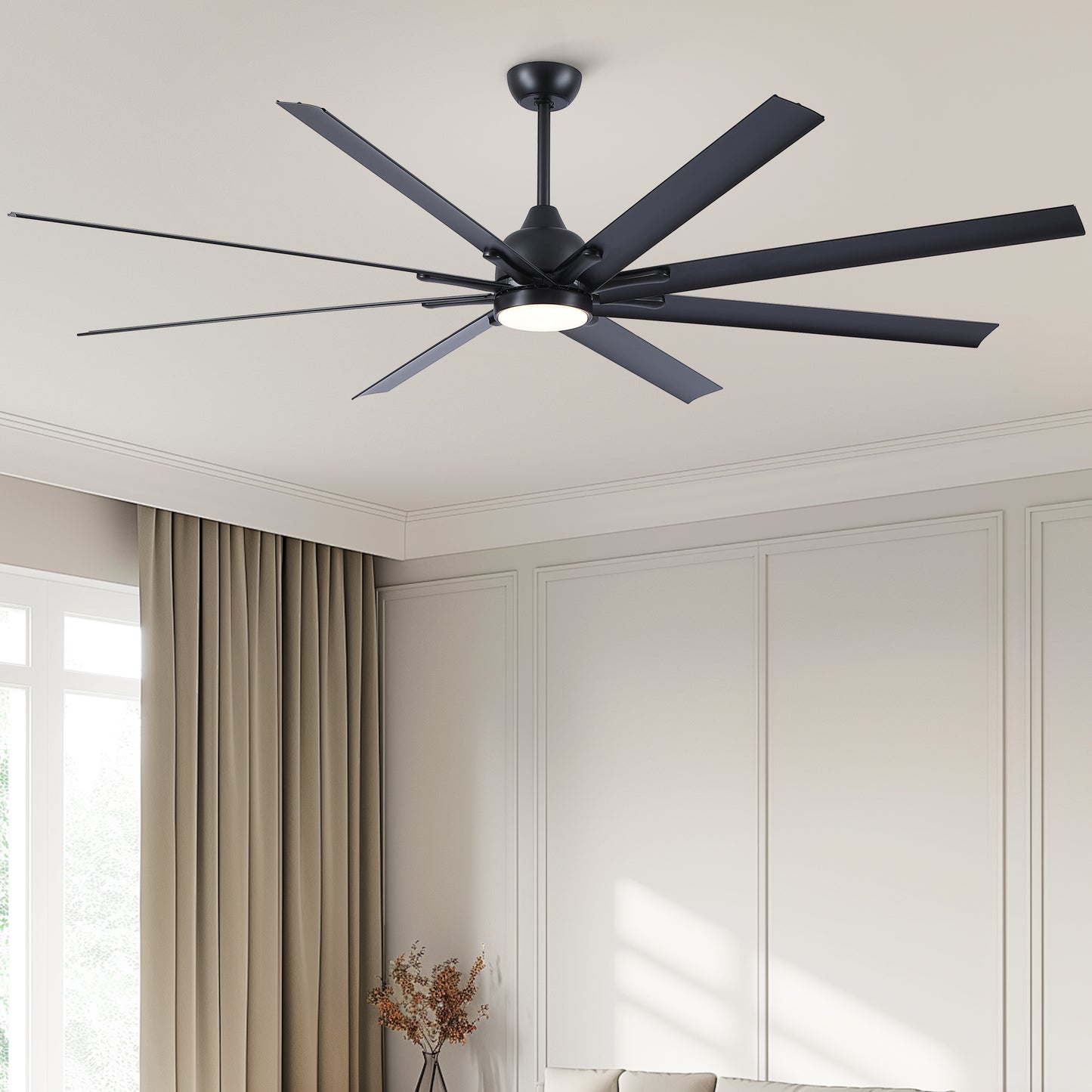 84-Inch Ceiling Fan with Remote, 8 Aluminum Blades, DC Motor, 6-Speed, 24W LED Light, Black