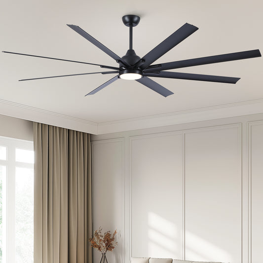 84-Inch Ceiling Fan with Remote, 8 Aluminum Blades, DC Motor, 6-Speed, 24W LED Light, Black
