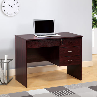 Mahogany Student Desk with Three Locking Drawers and Metal Glides