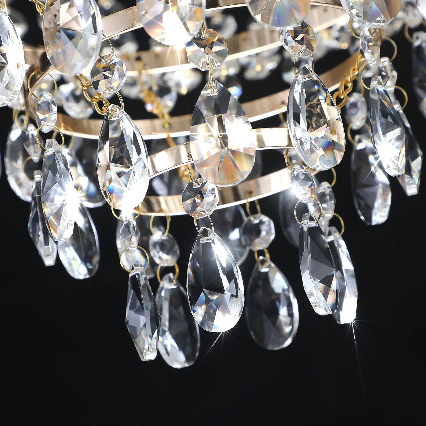 Large Crystal Chandelier Ceiling Light, 10-Light 21.7in, Iron + K9 Crystal, Living Room Hallway Gold