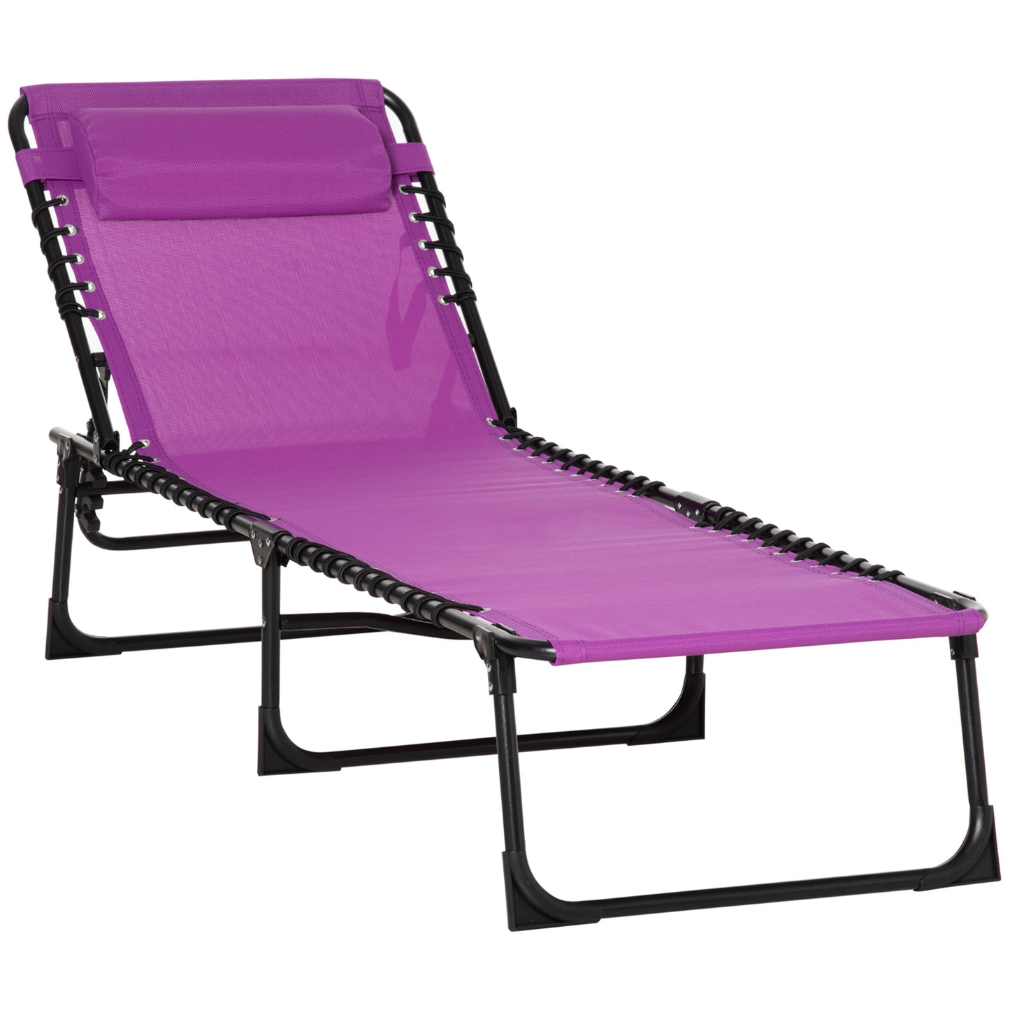 Folding Chaise Lounge Pool Chair For Patio And Beach With 4 Position Reclining Back Pillow And Mesh Seat Purple