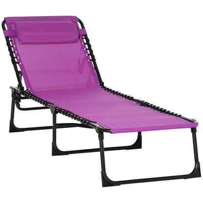 Folding Chaise Lounge Pool Chair For Patio And Beach With 4 Position Reclining Back Pillow And Mesh Seat Purple