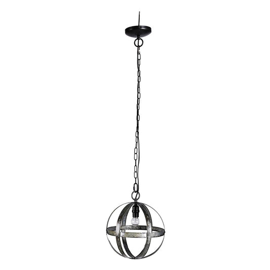 One-Light Iron Globe Pendant with Adjustable Chain, 12-in for Kitchen, Dining, Foyer, E26, Antique Black