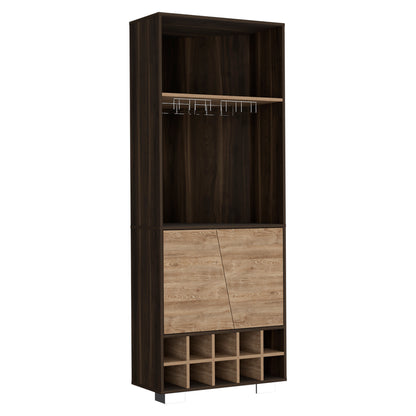 Modern Dark Oak Pine Fraktal Corner Bar Cabinet Wine Rack