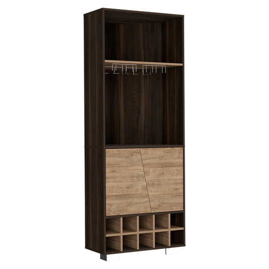 Modern Dark Oak Pine Fraktal Corner Bar Cabinet Wine Rack