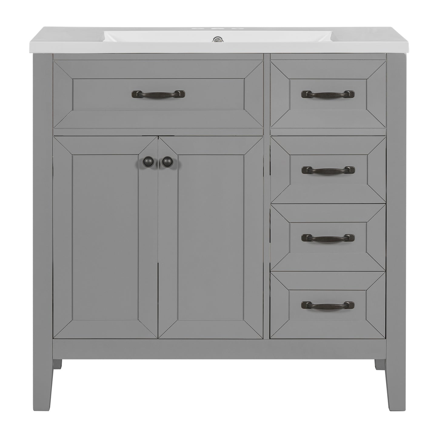 36-Inch Grey Bathroom Vanity Set with Ceramic Sink and Storage Drawers
