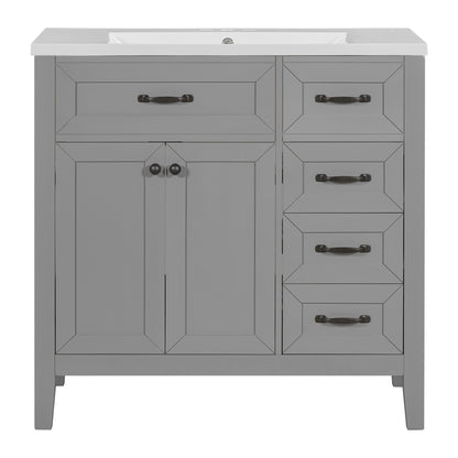 36-Inch Grey Bathroom Vanity Set with Ceramic Sink and Storage Drawers
