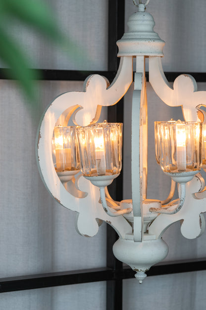 Farmhouse 6-Light Wood Chandelier Pendant with Adjustable Chain for Dining Room and Entryway Cream Finish