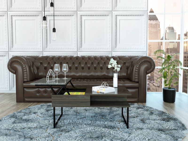 Lift-Top Coffee Table with Hidden Shelf, 48.8W x 30.4D, 17.9H, Particle Board, Carbon Espresso / Onyx