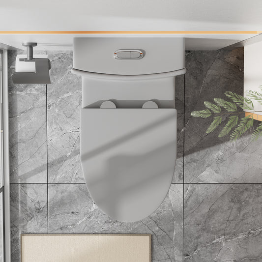 Matte Grey Modern Elongated Toilet with Dual Flush System and Soft-Close Seat