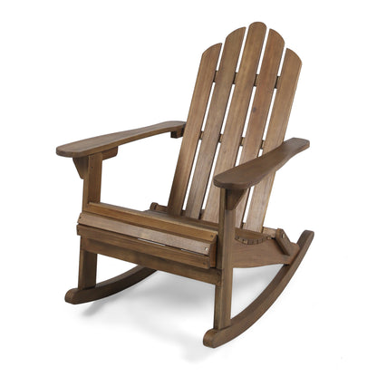 Outdoor Acacia Wood Adirondack Rocking Chair for Patio And Garden, 28.5-Inch L X 36-Inch W, Weather-Resistant Dark Brown