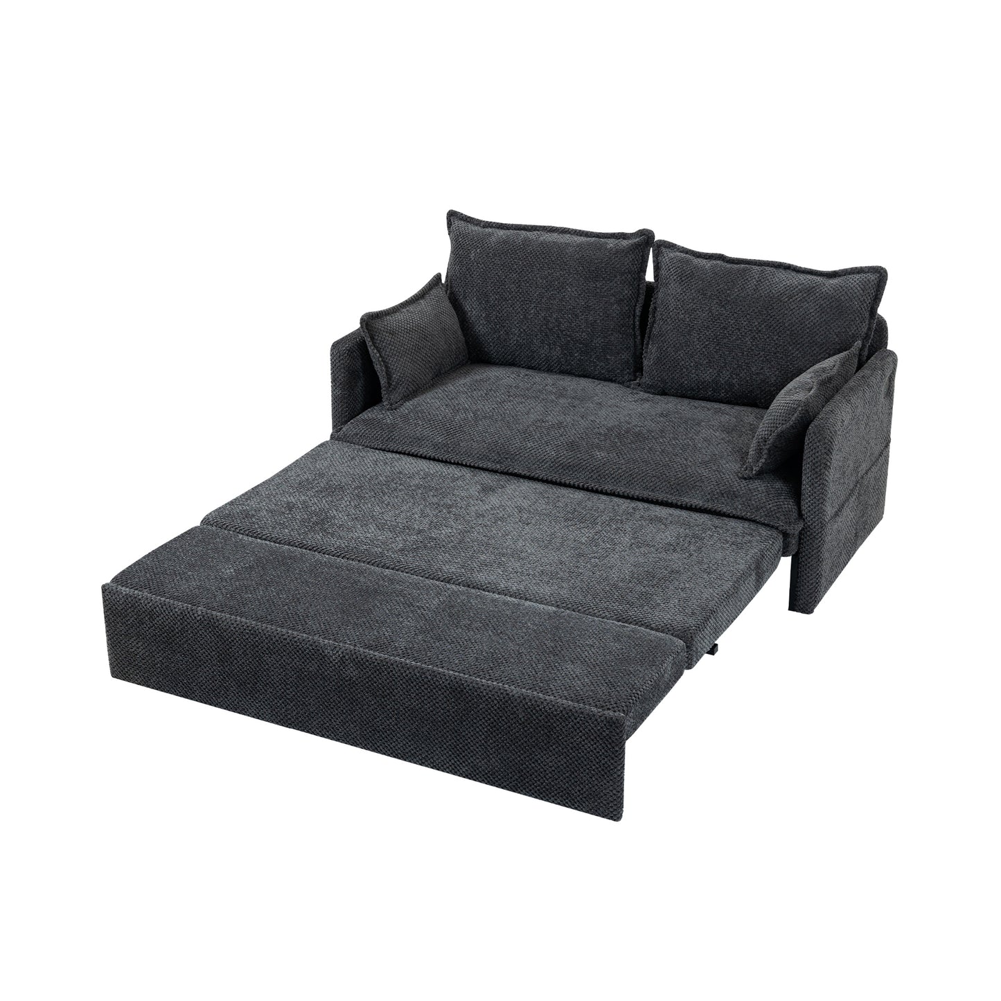 59.5-Inch Corduroy Sofa Bed with USB-C Ports, Side Storage, Sleeper Couch for Living Room Grey