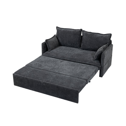 59.5-Inch Corduroy Sofa Bed with USB-C Ports, Side Storage, Sleeper Couch for Living Room Grey