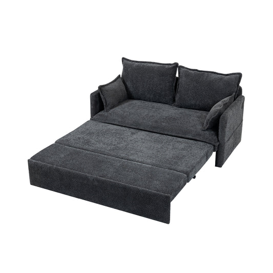59.5-Inch Corduroy Sofa Bed with USB-C Ports, Side Storage, Sleeper Couch for Living Room Grey
