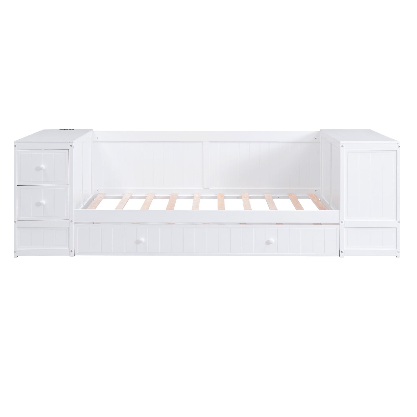 Elegant Twin Size Daybed with Storage and USB Charging, White