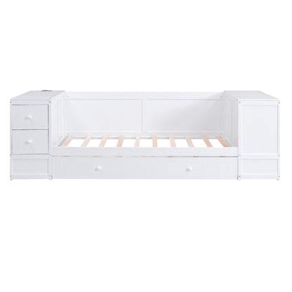 Elegant Twin Size Daybed with Storage and USB Charging, White