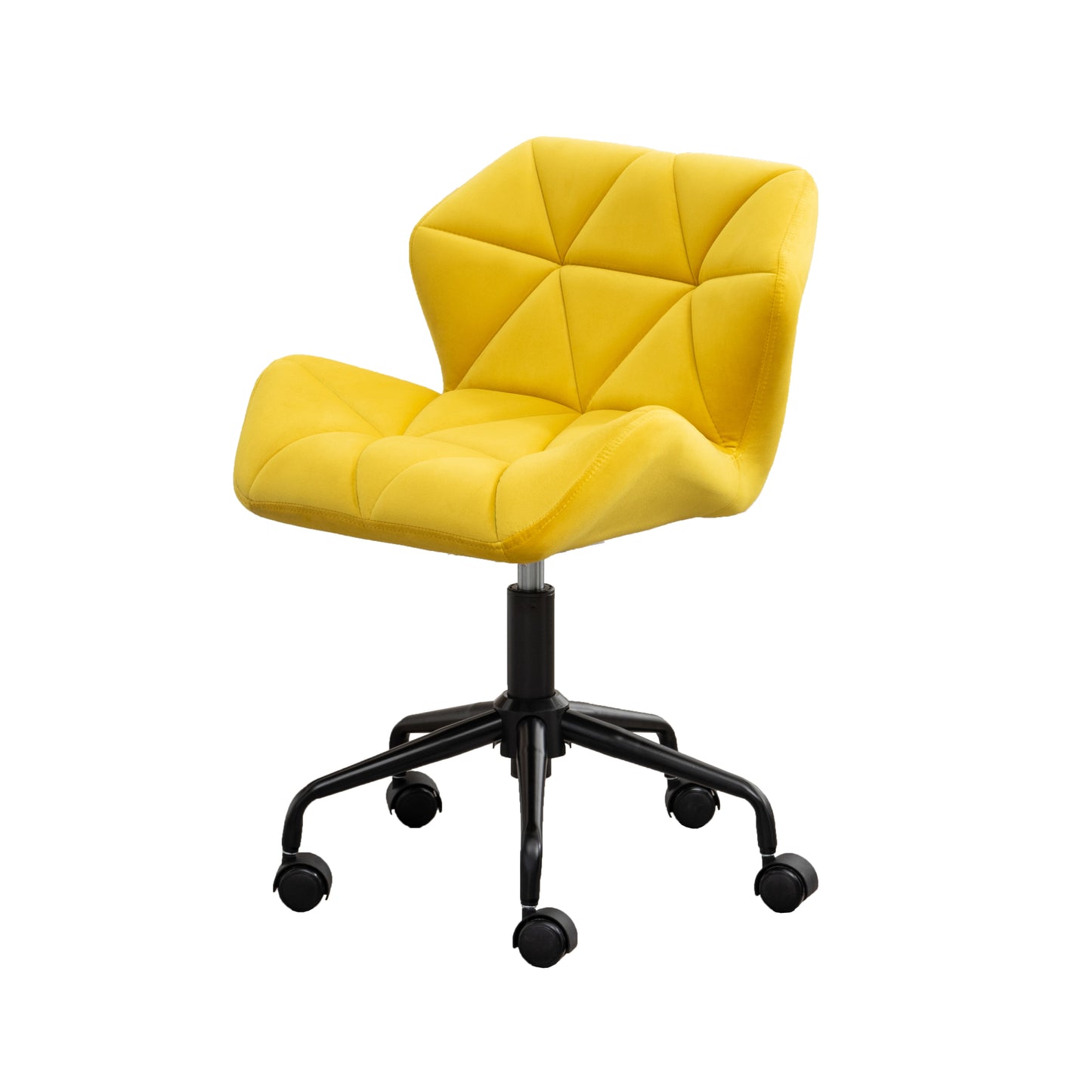 Yellow Velvet Adjustable Swivel Office Chair with Diamond Tufting