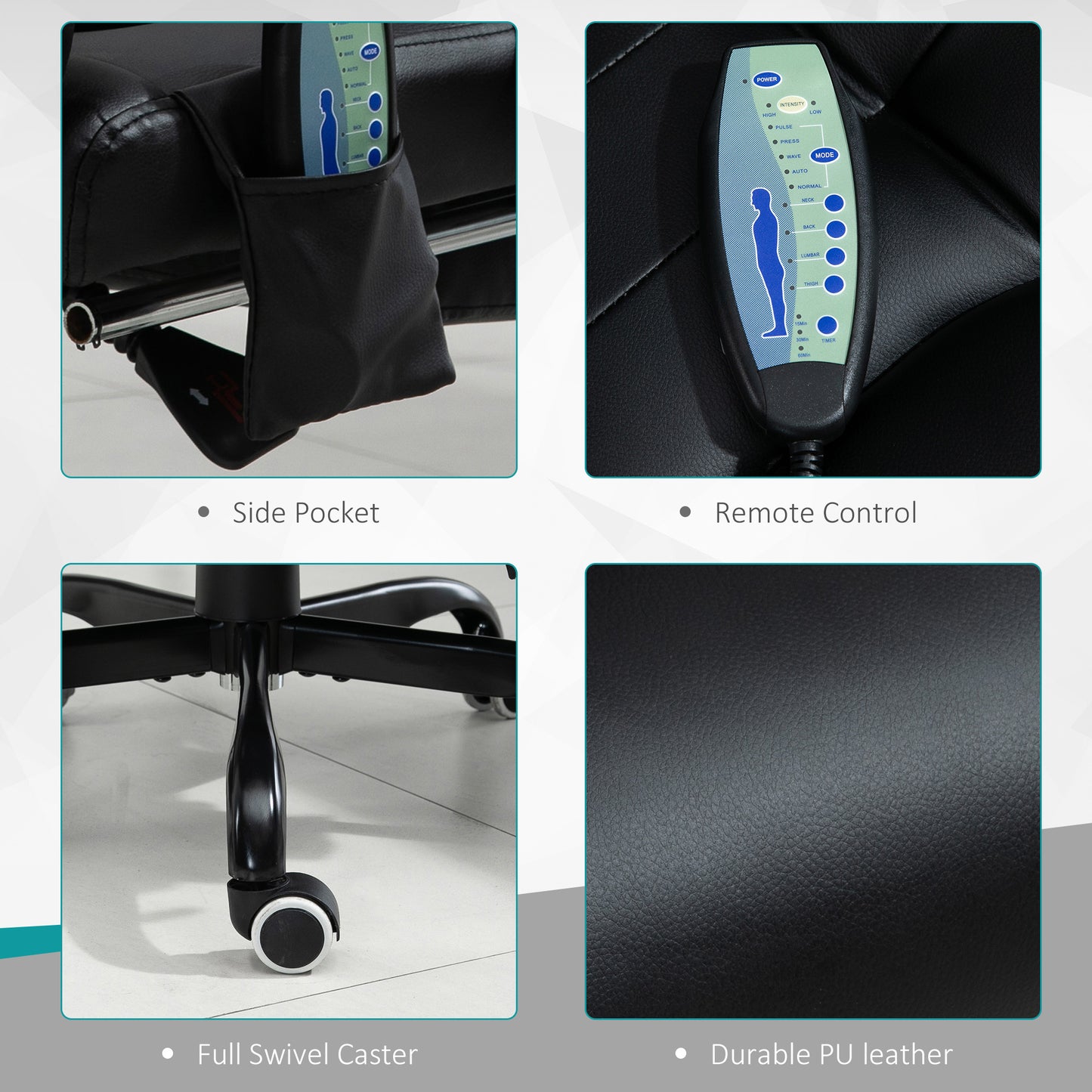 Vinsetto Ergonomic Massage Executive Chair with Adjustable Recline, Lumbar Support, and Footrest - Black Faux Leather