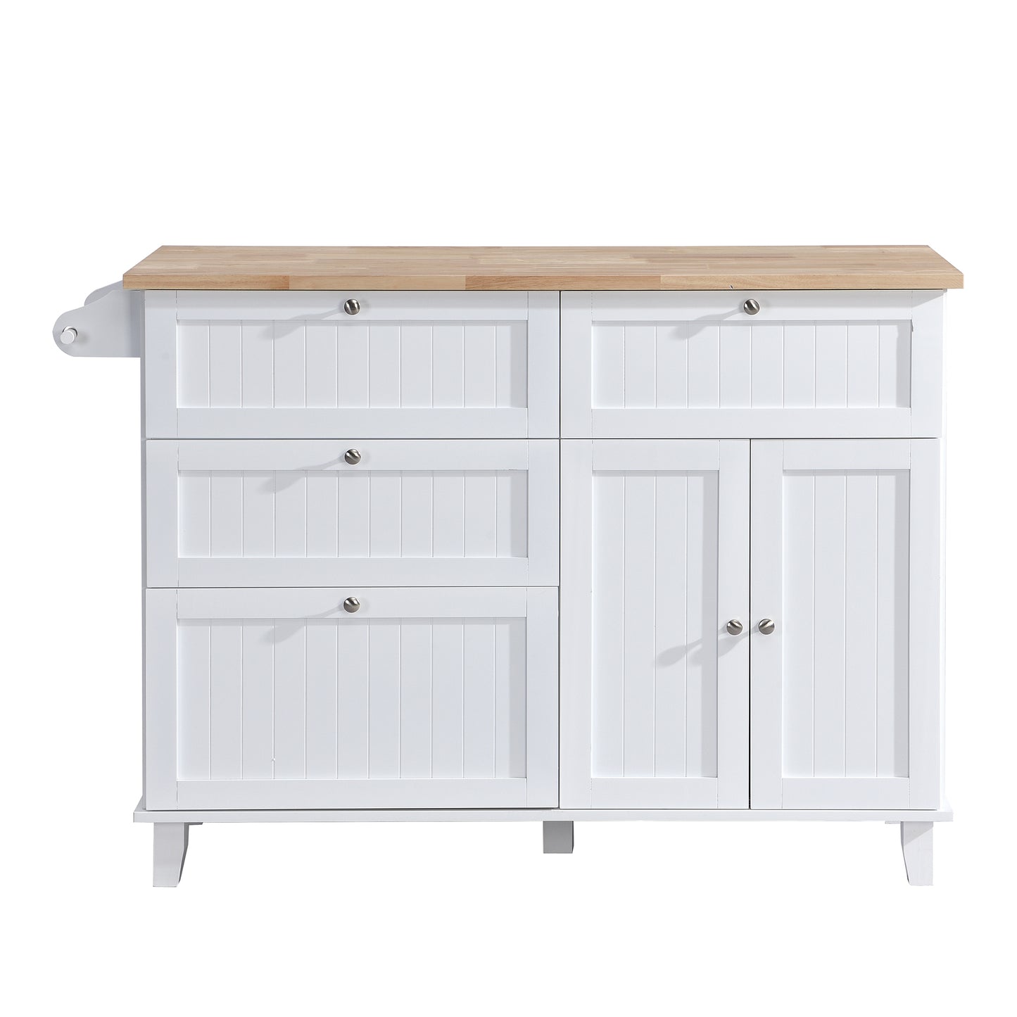 Rustic White Farmhouse Kitchen Island Set with Drop Leaf, 2 Stools, and Ample Storage