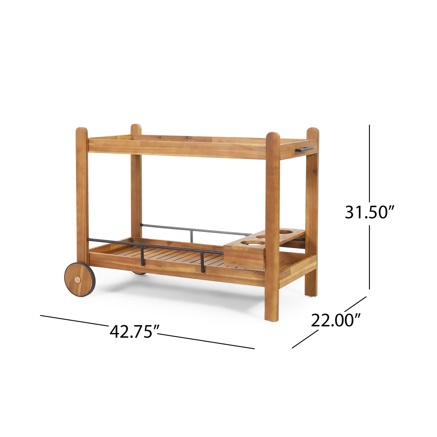 Acacia Wood Bar Cart With Slat Design And Wine Holders