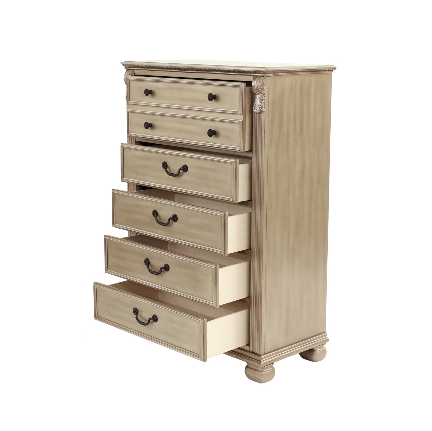 Elegant Antique Silver 5-Drawer Chest for Timeless Bedroom Storage