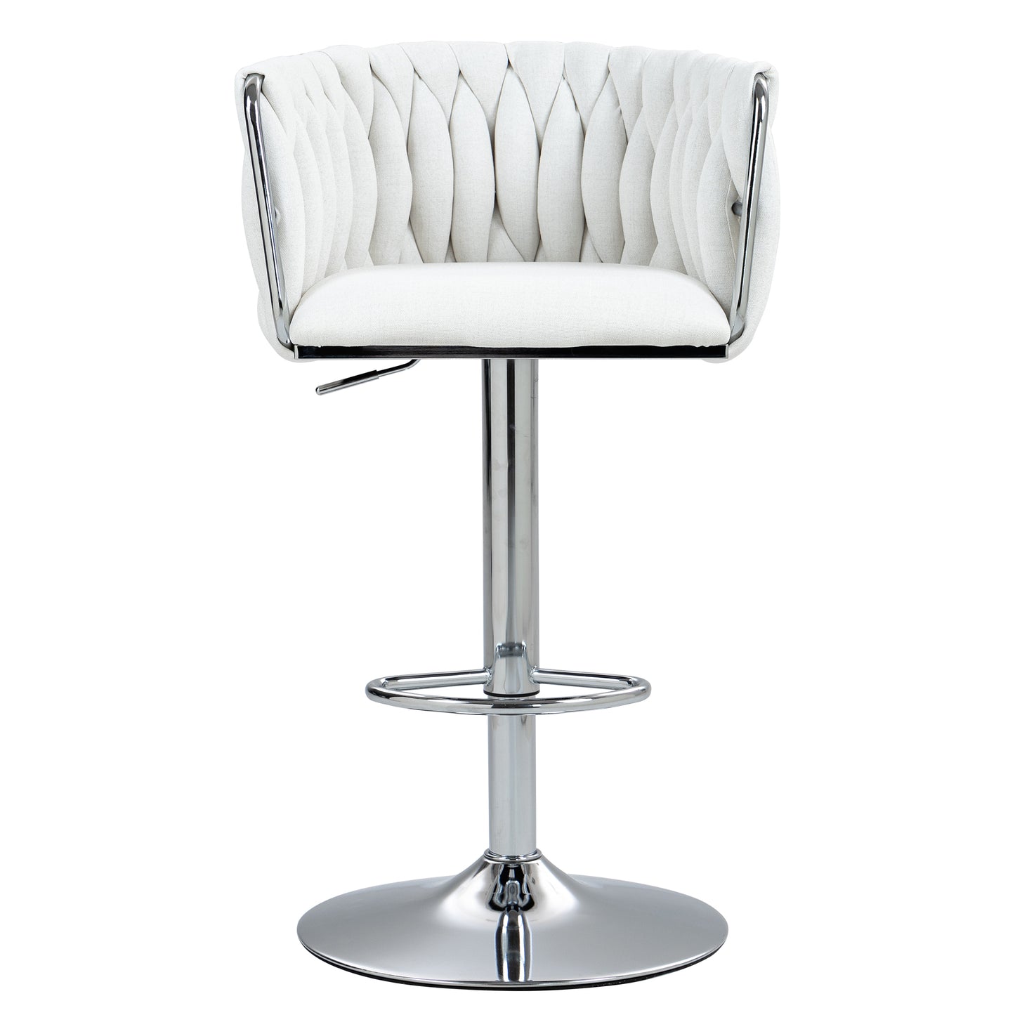 Counter-Height Bar Stools Set of 2, 360° Swivel, Fabric Cushions, Woven-Back, Foam-Padded, Beige