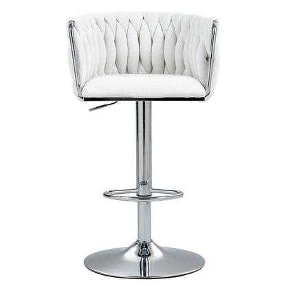 Counter-Height Bar Stools Set of 2, 360° Swivel, Fabric Cushions, Woven-Back, Foam-Padded, Beige