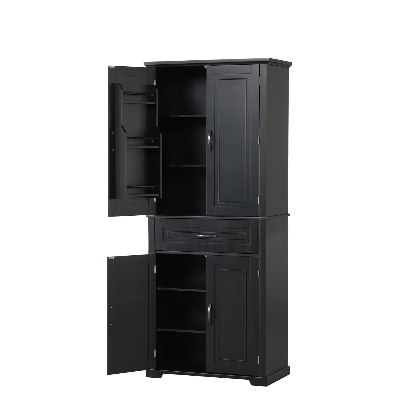 Tall Black Bathroom Storage Cabinet with Adjustable Shelf, Doors, and Drawer for Versatile Organization