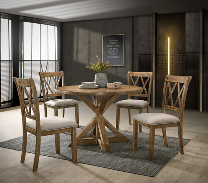 Round Rubberwood 5-Piece Dining Set Warm Brown Finish