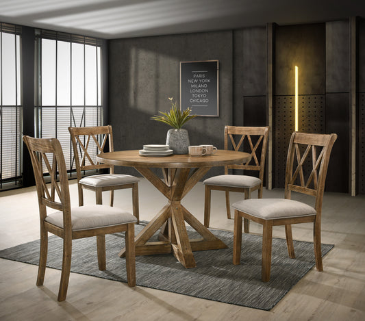 Round Rubberwood 5-Piece Dining Set Warm Brown Finish