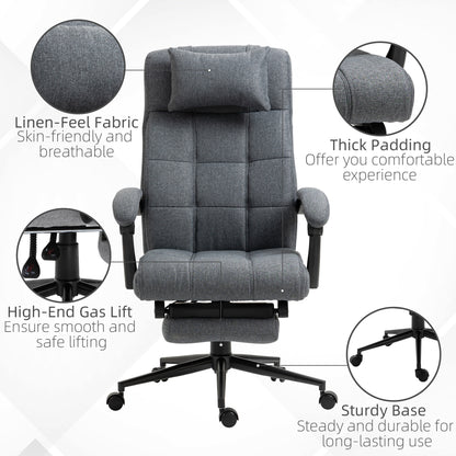 High Back Dark Grey Executive Office Chair with Adjustable Footrest, Headrest, and Padded Armrests - Swivel Task Chair with Linen-Feel Fabric