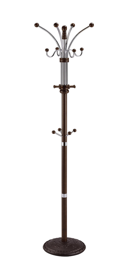 73-Inch Tall Wood and Chrome Coat Rack for Entryway, 22-Inch Base, Organizer, Espresso
