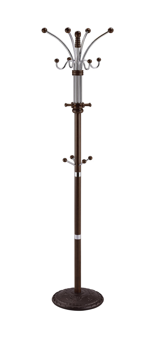 73-Inch Tall Wood and Chrome Coat Rack for Entryway, 22-Inch Base, Organizer, Espresso