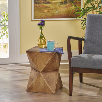 Modern Side Table with Abstract Hourglass Design, MgO Concrete, 12.5W x 12.5D x 17.75H, Natural