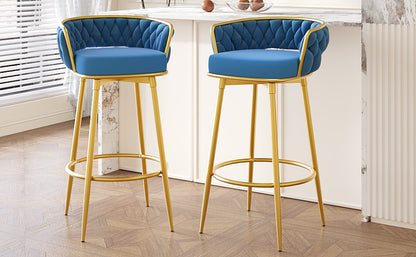 Swivel Counter Height Bar Stools Set of 2 Blue Gold Legs