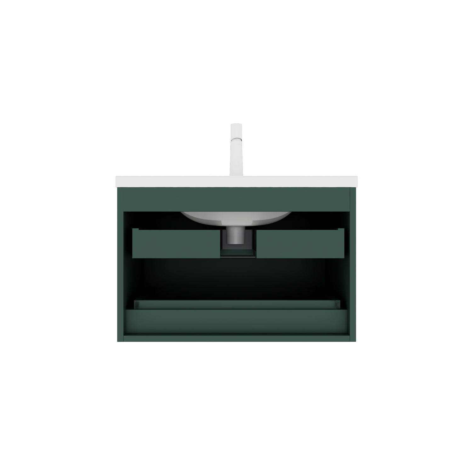 Modern 30" Wall-Mounted Bathroom Vanity with Green Accents and White Ceramic Sink, 2 Soft-Close Drawers