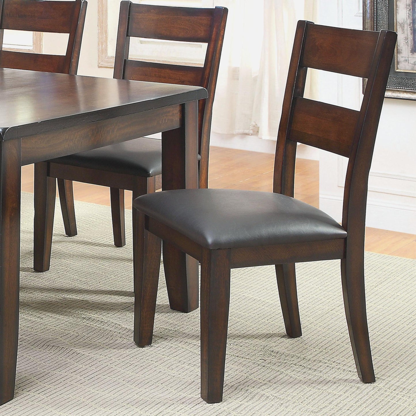 Solid Wood Dining Chairs Set of 2, Transitional, Padded Leatherette, Ladder Back, 19.25W x 39.25H, Dark Cherry